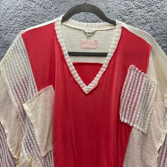 POL Small Oversized Multi-Textured Boho Top Patchwork Short Sleeves Bohemian - Picture 5 of 10